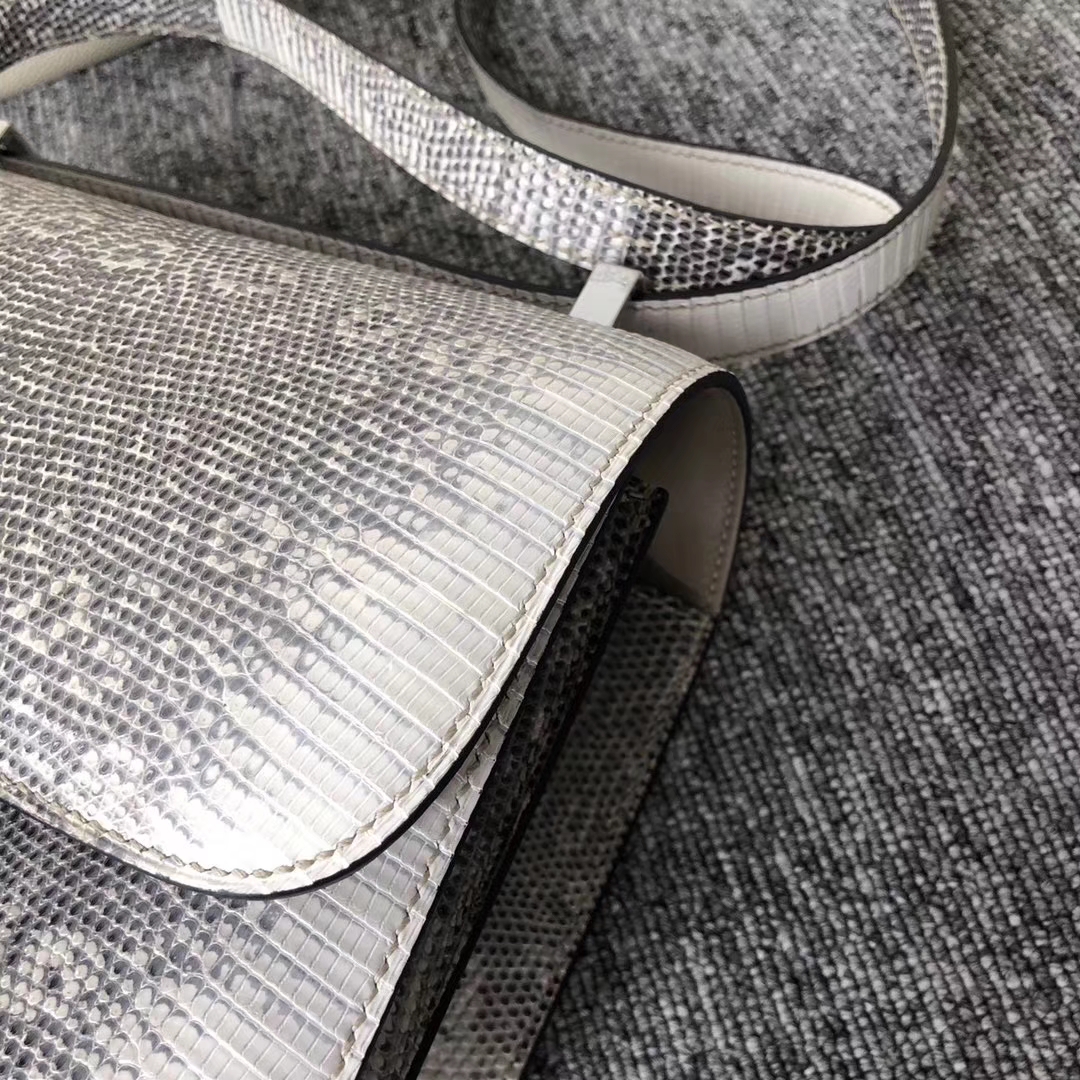 Noble Hermes Nature Color Lizard Leather Constance24CM Bag Silver Hardware