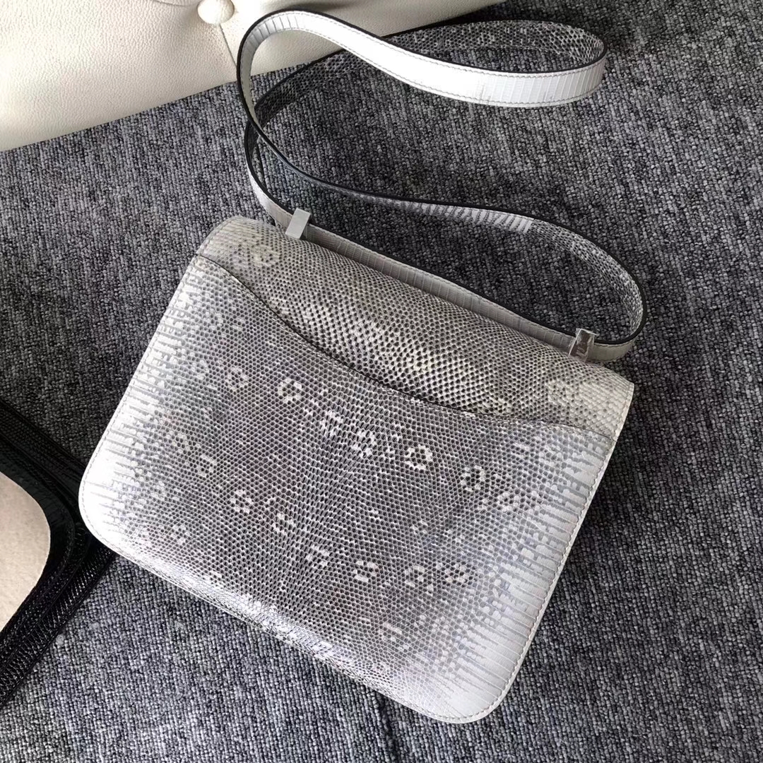 Noble Hermes Nature Color Lizard Leather Constance24CM Bag Silver Hardware