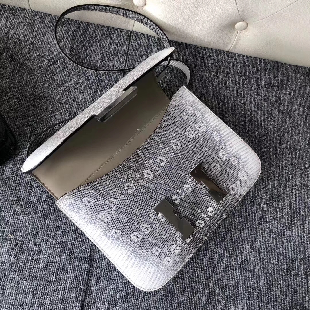 Noble Hermes Nature Color Lizard Leather Constance24CM Bag Silver Hardware