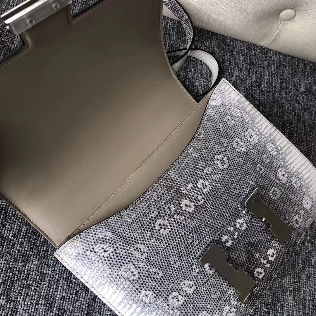 Noble Hermes Nature Color Lizard Leather Constance24CM Bag Silver Hardware