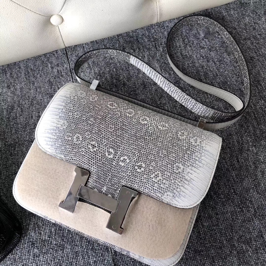 Noble Hermes Nature Color Lizard Leather Constance24CM Bag Silver Hardware