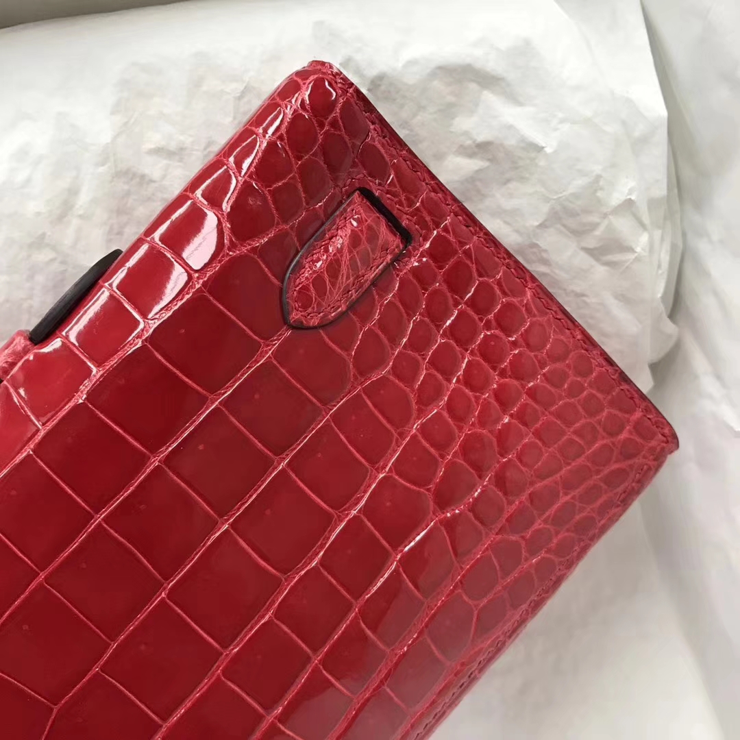 Pretty Hermes CK95 Braise Porosus Shiny Crocodile Kelly Cut Clutch Bag Silver Hardware