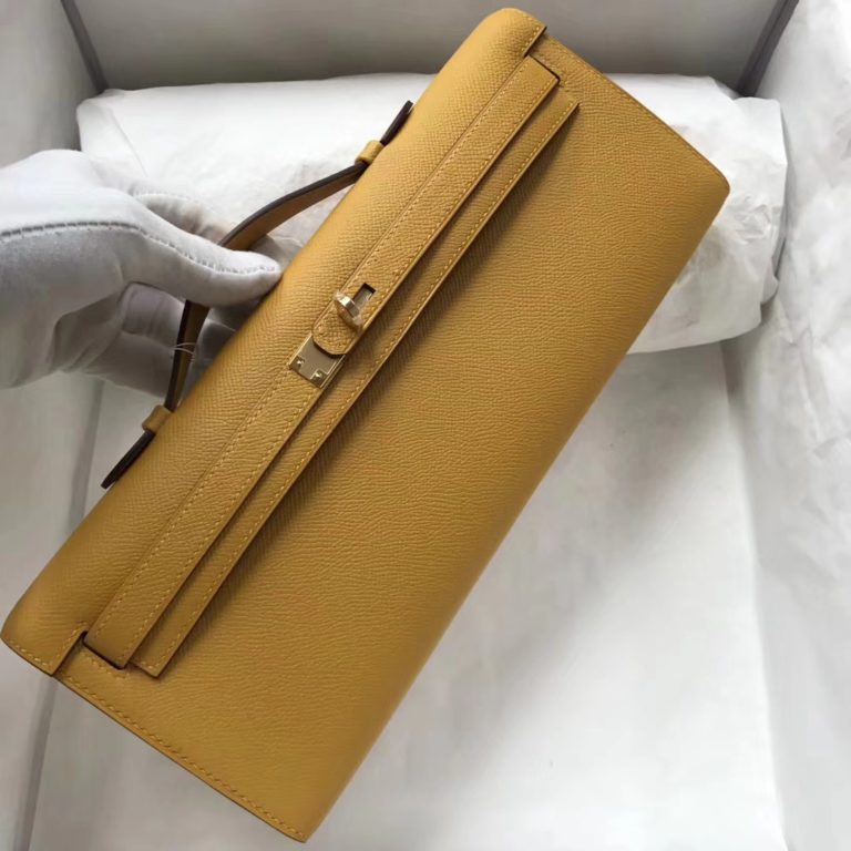 Hermes Epsom Calf Kelly Cut Evening Bag in 9D Ambre Yellow Gold Hardware