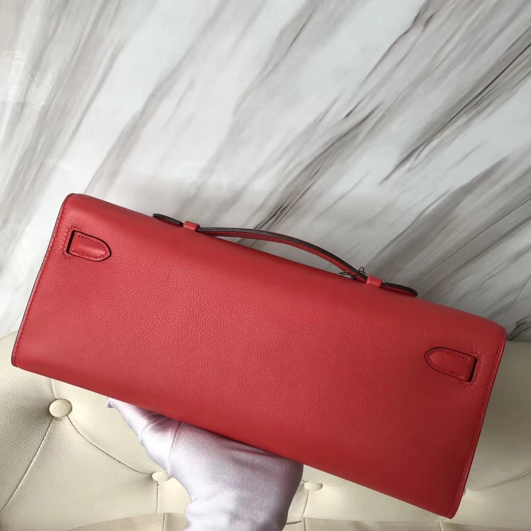 Discount Hermes S5 Rouge Tamato Swift Calf Kelly Cut Clutch Bag31CM Gold Hardware