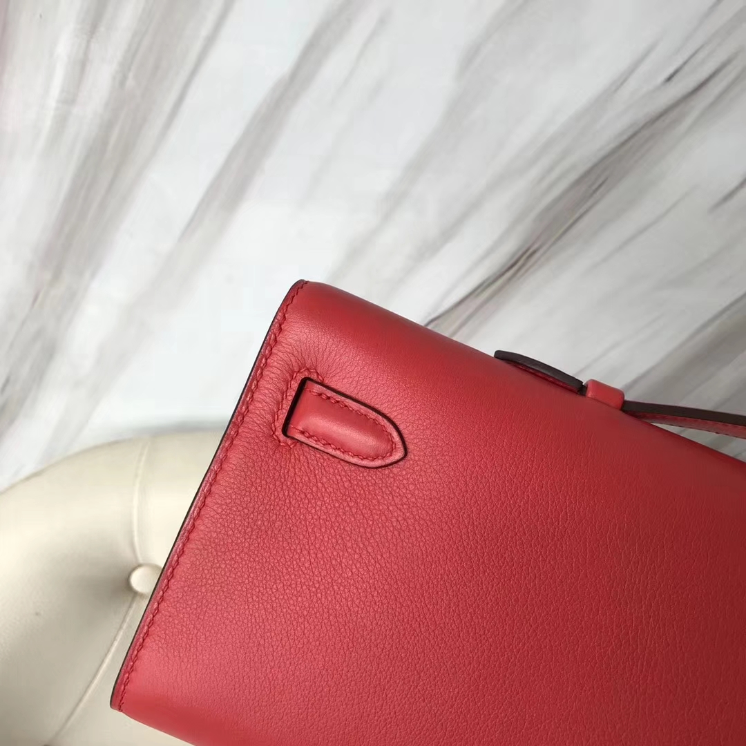 Discount Hermes S5 Rouge Tamato Swift Calf Kelly Cut Clutch Bag31CM Gold Hardware