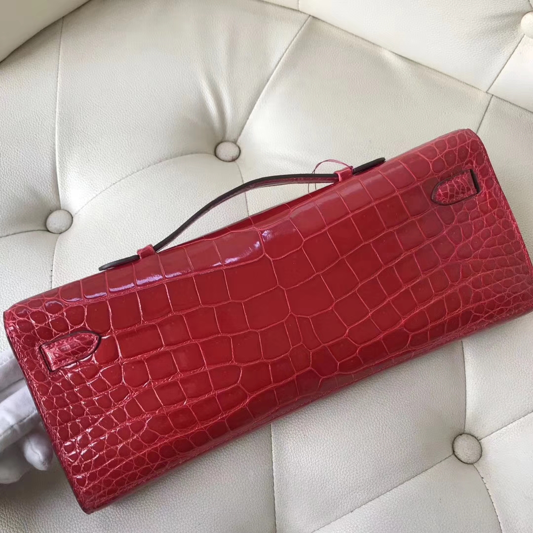 Sale Hermes CK95 Braise Porosus Shiny Crocodile Kelly Cut Clutch Bag Gold Hardware