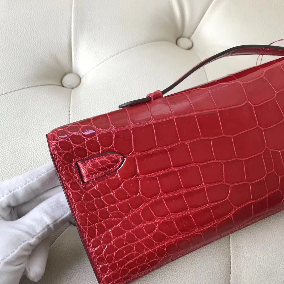 Sale Hermes CK95 Braise Porosus Shiny Crocodile Kelly Cut Clutch Bag Gold Hardware