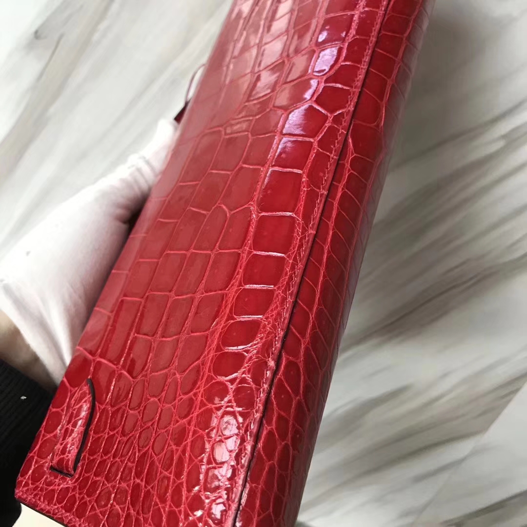 Sale Hermes CK95 Braise Porosus Shiny Crocodile Kelly Cut Clutch Bag Gold Hardware
