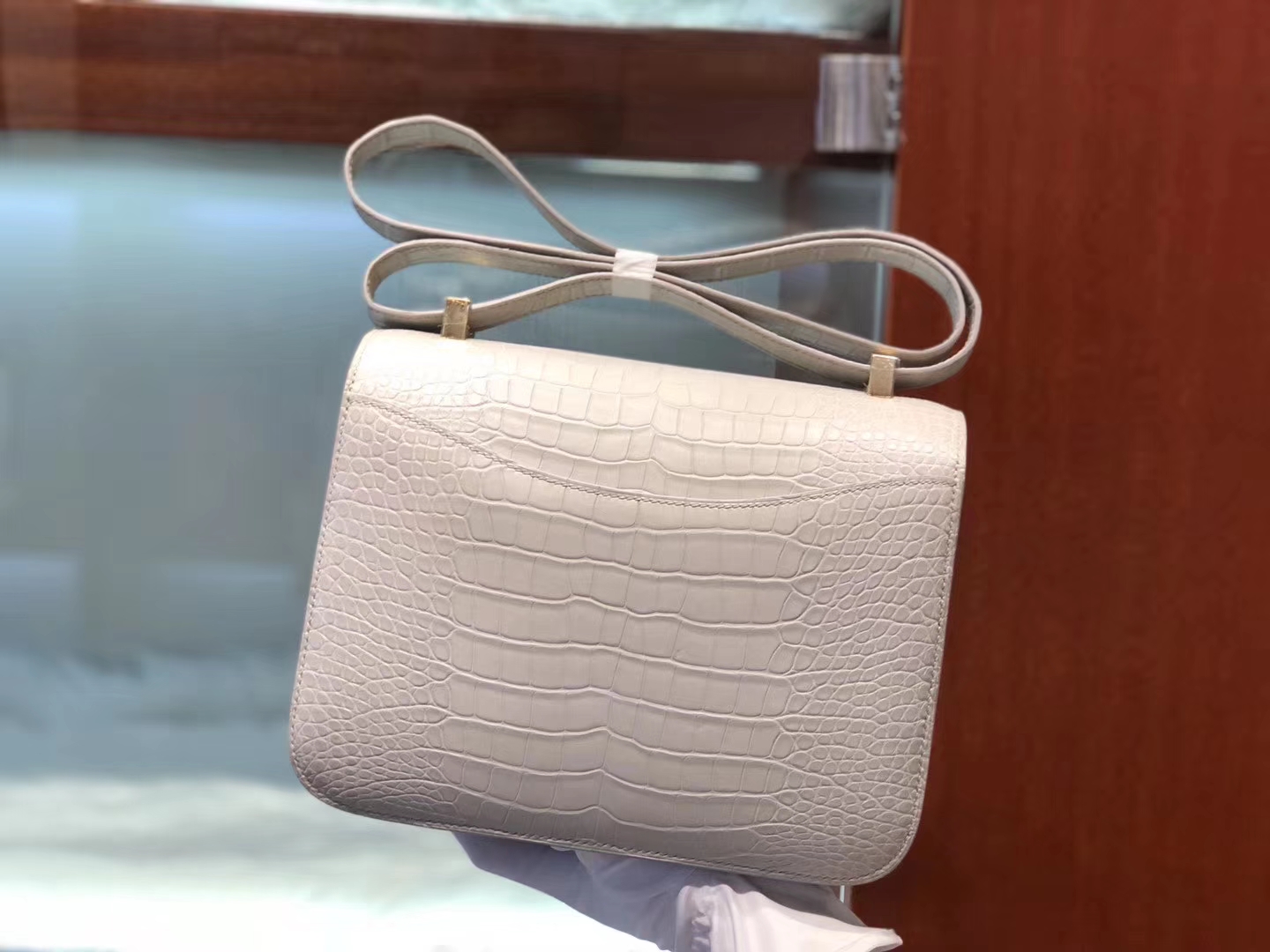 Customize Hermes Matt Crocodile Constance Bag23CM in Gris Pearl Gold Hardware