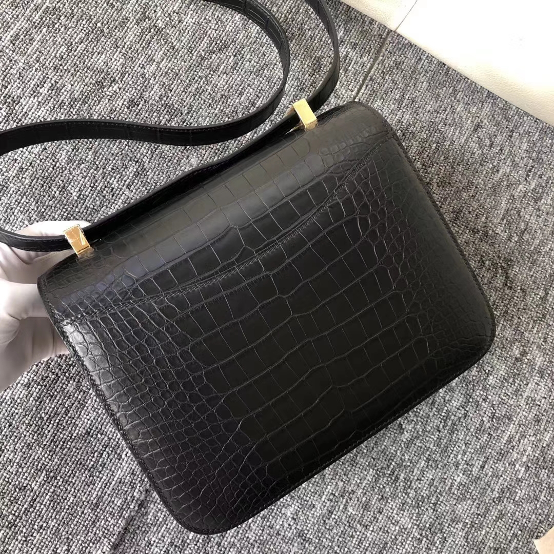 Customize Hermes Matt Alligator Crocodile Constance23CM Bag in CK89 Black Gold Hardware