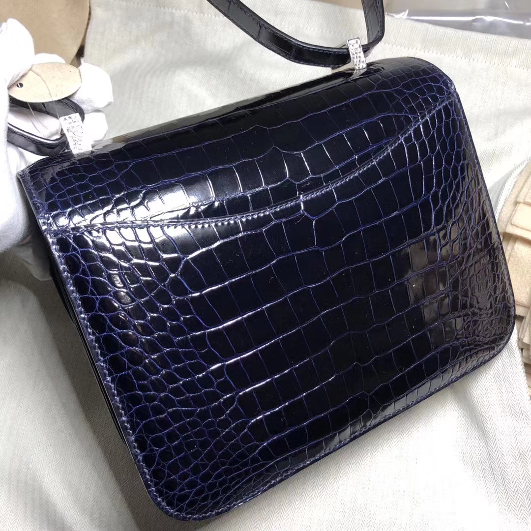Customize Hermes Blue Saphir Shiny Crocodile Constance23CM Bag Lizard Buckle