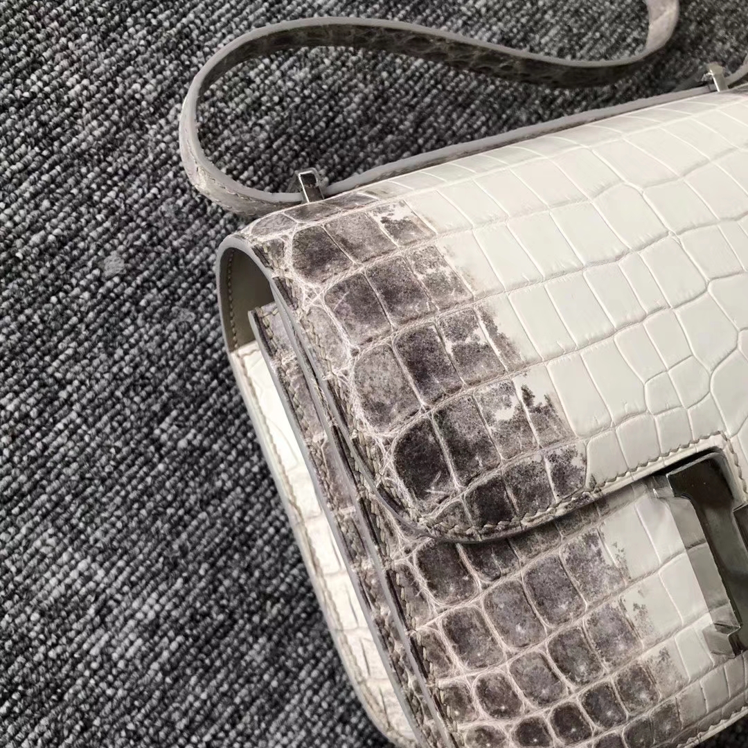 Noble Hermes Himalaya Crocodile Constance Shoulder Bag18CM Silver Hardware