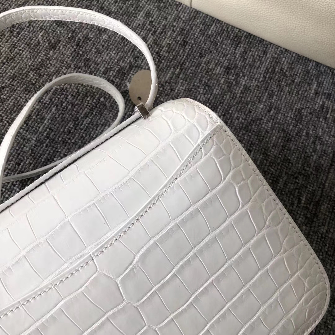 Customize Hermes 01 Pure White Matt Crocodile Constance Bag19CM Lizard Buckle