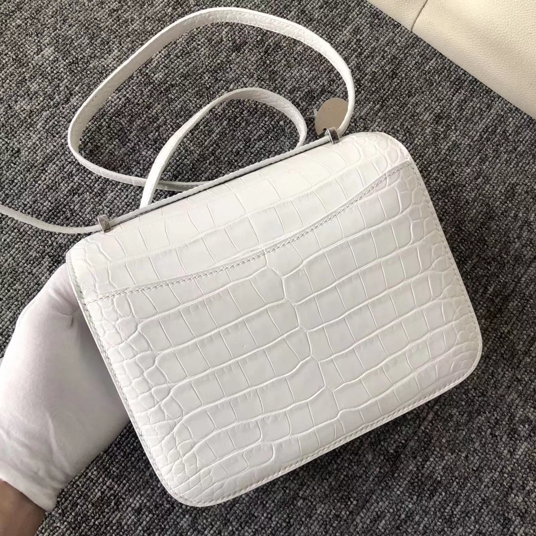 Customize Hermes 01 Pure White Matt Crocodile Constance Bag19CM Lizard Buckle
