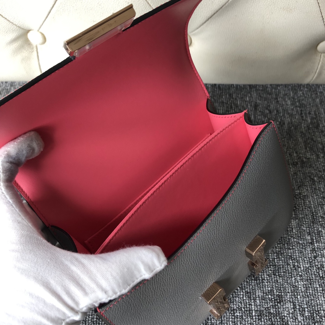 Customize Hermes 8U Blue Glacier/Rose Lipstick inner Epsom Constance18CM Bag