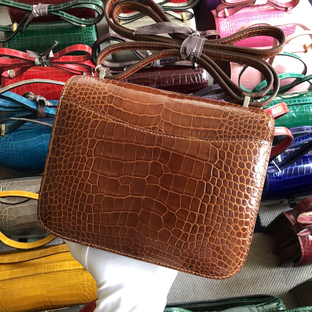 Stock Hermes Alligator Crocodile Constance18CM Bag CK31 Miel Silver Hardware