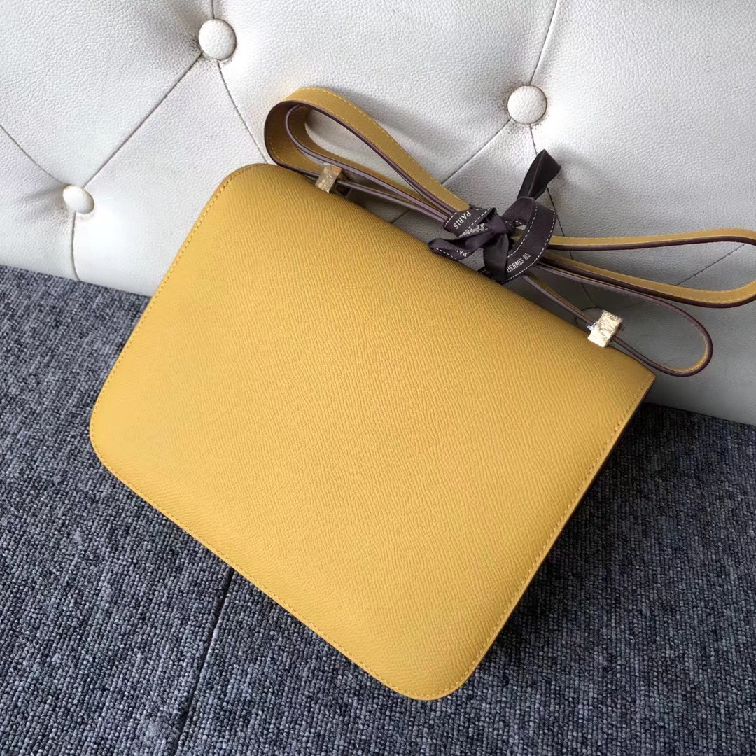 Stock Hermes 9D Ambre Yellow Epsom Calf Constance23CM Bag Gold Hardware