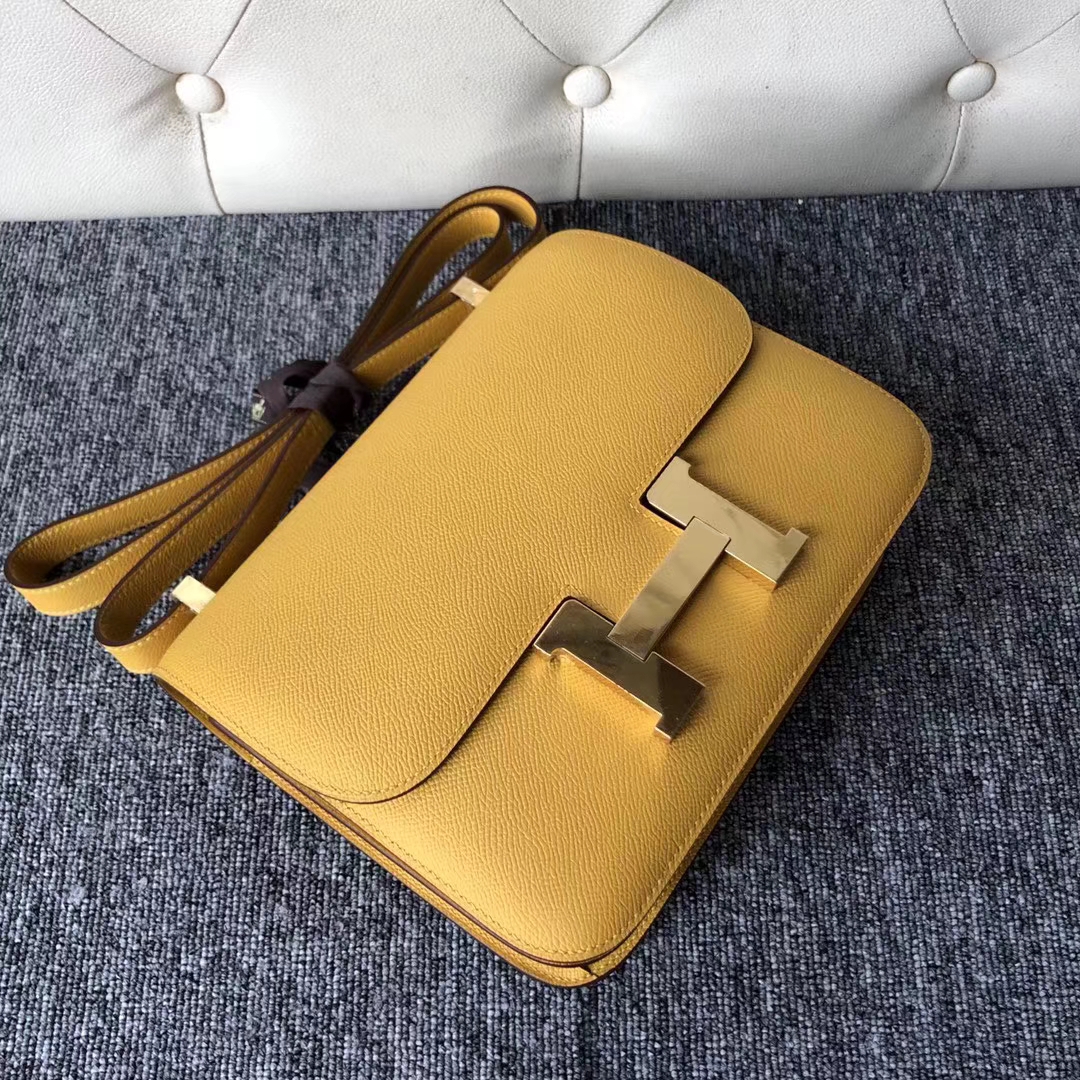 Stock Hermes 9D Ambre Yellow Epsom Calf Constance23CM Bag Gold Hardware