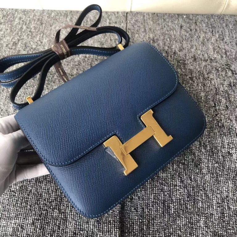 Hermes S4 Deep Blue Epsom Calf Constance Bag 19CM Gold Hardware