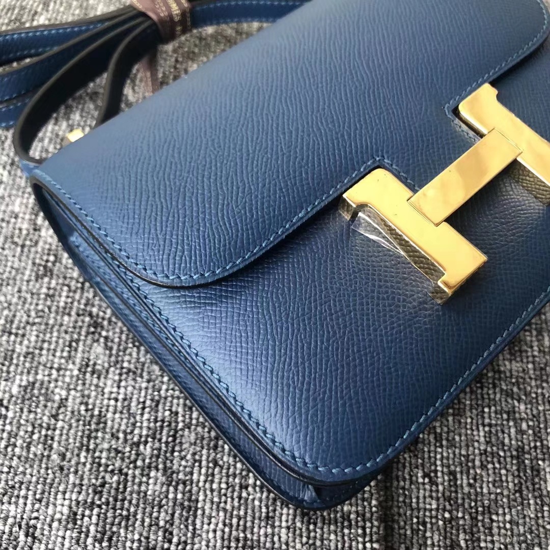 Stock Hermes S4 Deep Blue Epsom Calf Constance Bag19CM Gold Hardware