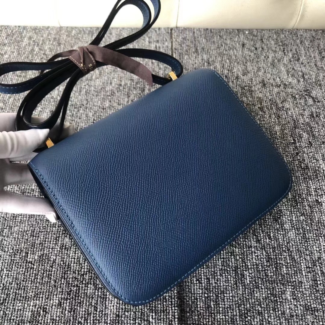 Stock Hermes S4 Deep Blue Epsom Calf Constance Bag19CM Gold Hardware