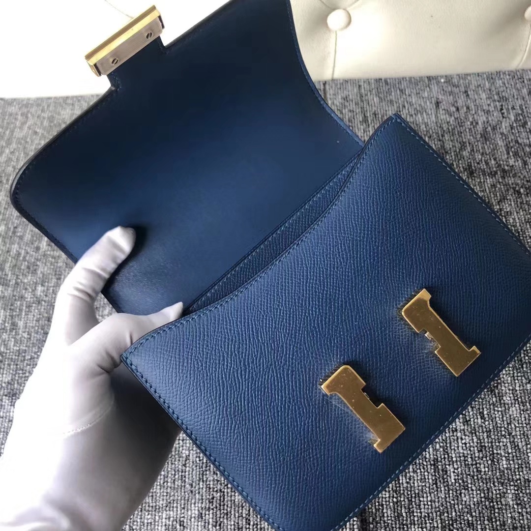 Stock Hermes S4 Deep Blue Epsom Calf Constance Bag19CM Gold Hardware