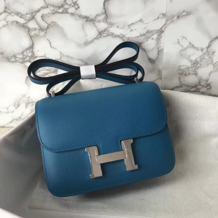Hermes Epsom Constance 19CM Bag in 7W Blue Izmir Silver Hardware