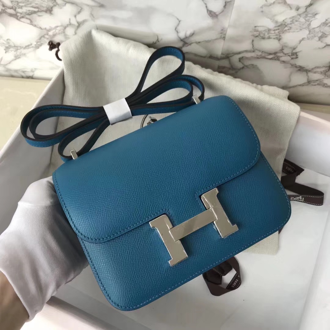 Stock Hermes Epsom Constance19CM Bag in 7W Blue Izmir Silver Hardware