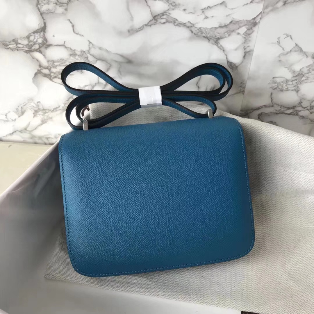 Stock Hermes Epsom Constance19CM Bag in 7W Blue Izmir Silver Hardware