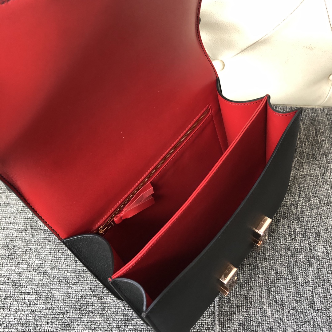 Customize Hermes CK89 Noir/Rouge Casaque inner Evercolor Constance Bag Rose Gold Hardware