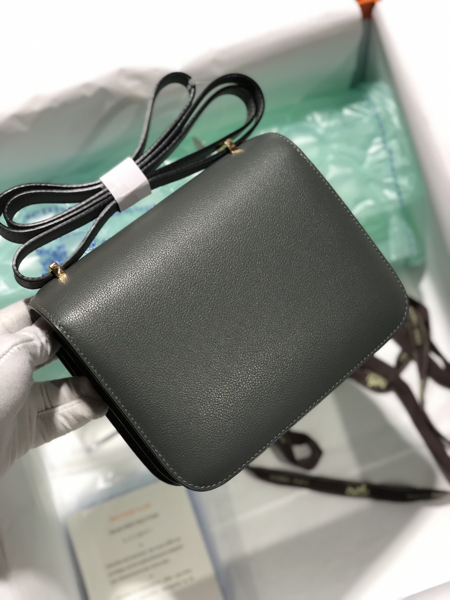 Customize Hermes Evercolor Constance18cm Bag CC63 Vert Amande Gold Hardware