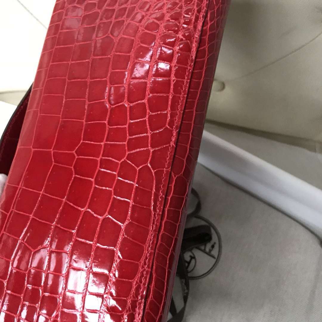 Sale Hermes Porosus Shiny Crocodile Kelly Cut31CM Clutch Bag in CK95 Braise Silver Hardware