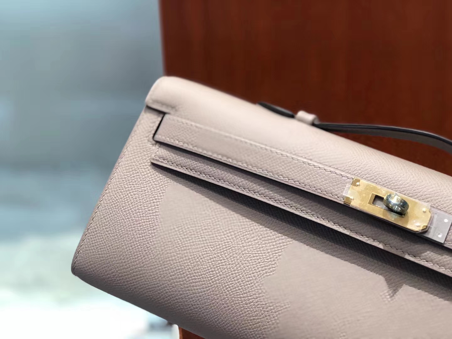 Sale Hermes Epsom Calf Kelly Cut Clutch Bag in M8 Gris Ashpite Gold Hardware