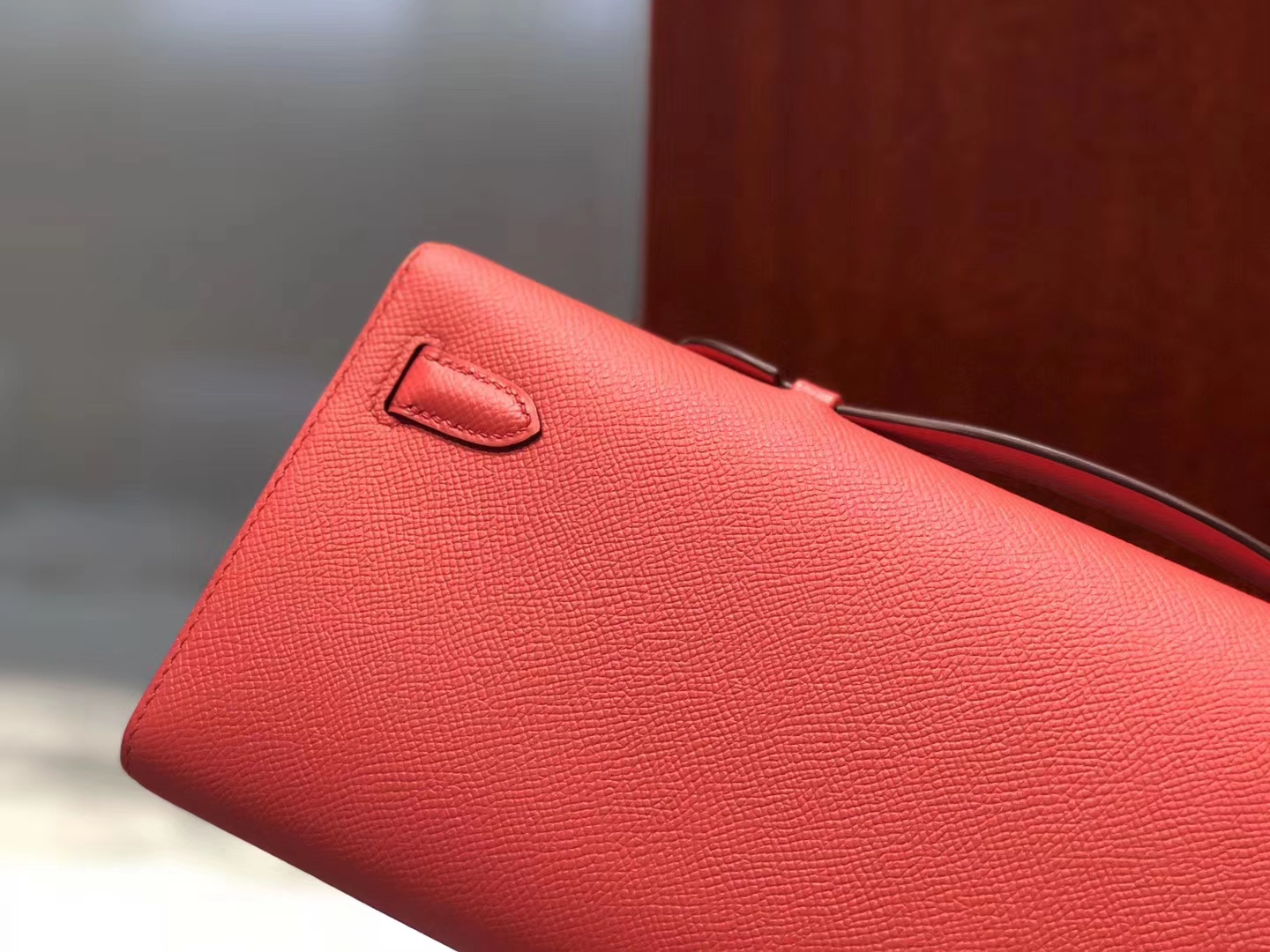 Pretty Hermes T5 Rose Peach Epsom Calf Kelly Cut Women’s Clutch Bag Gold Hardware