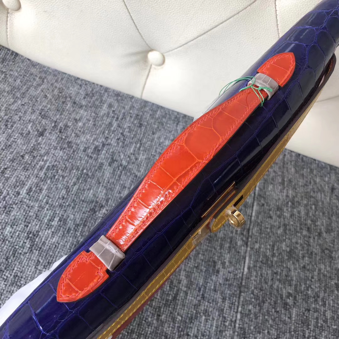 Luxury Hermes Multi-color Shiny Crocodile Kelly Cut31cm Clutch Bag Gold Hardware