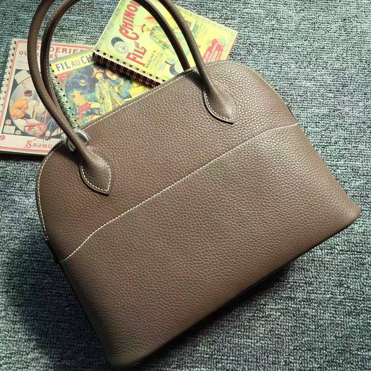 Hot Sale Hermes C18 Etoupe Grey Togo Calfskin leather Bolide Bag27cm