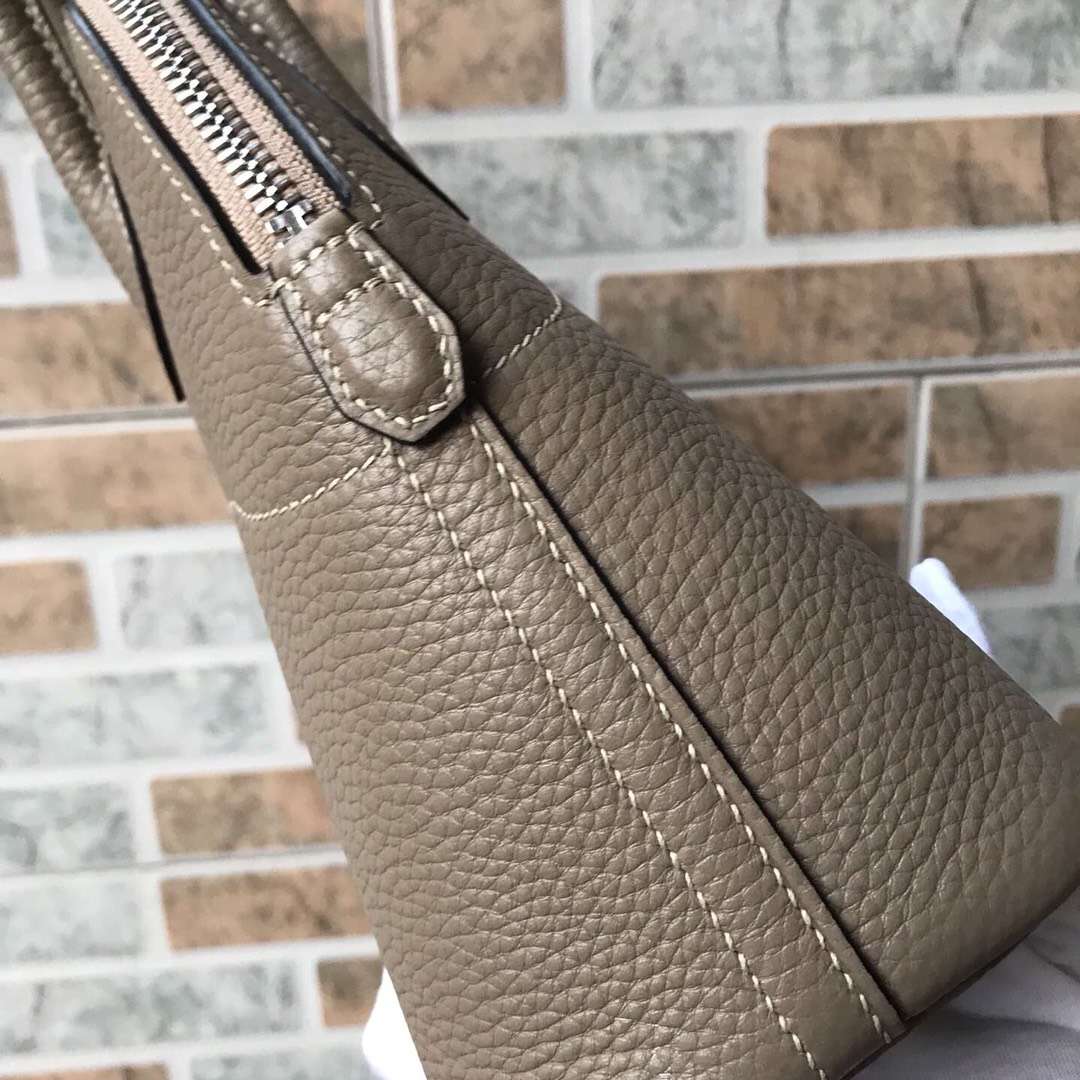 Fashion Hermes CK18 Etoupe Grey Togo Calfskin Bolide Bag27CM Silver Hardware