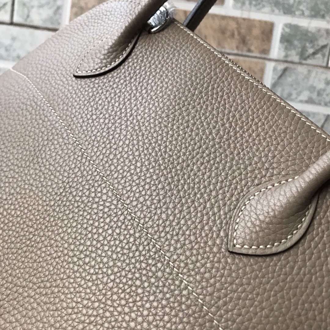 Fashion Hermes CK18 Etoupe Grey Togo Calfskin Bolide Bag27CM Silver Hardware