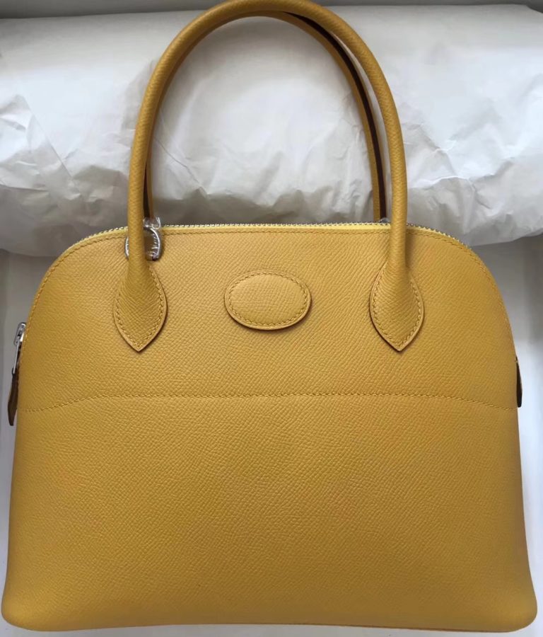 Hermes Epsom Calf Bolide Bag 27CM in 9D Ambre Yellow Silver Hardware