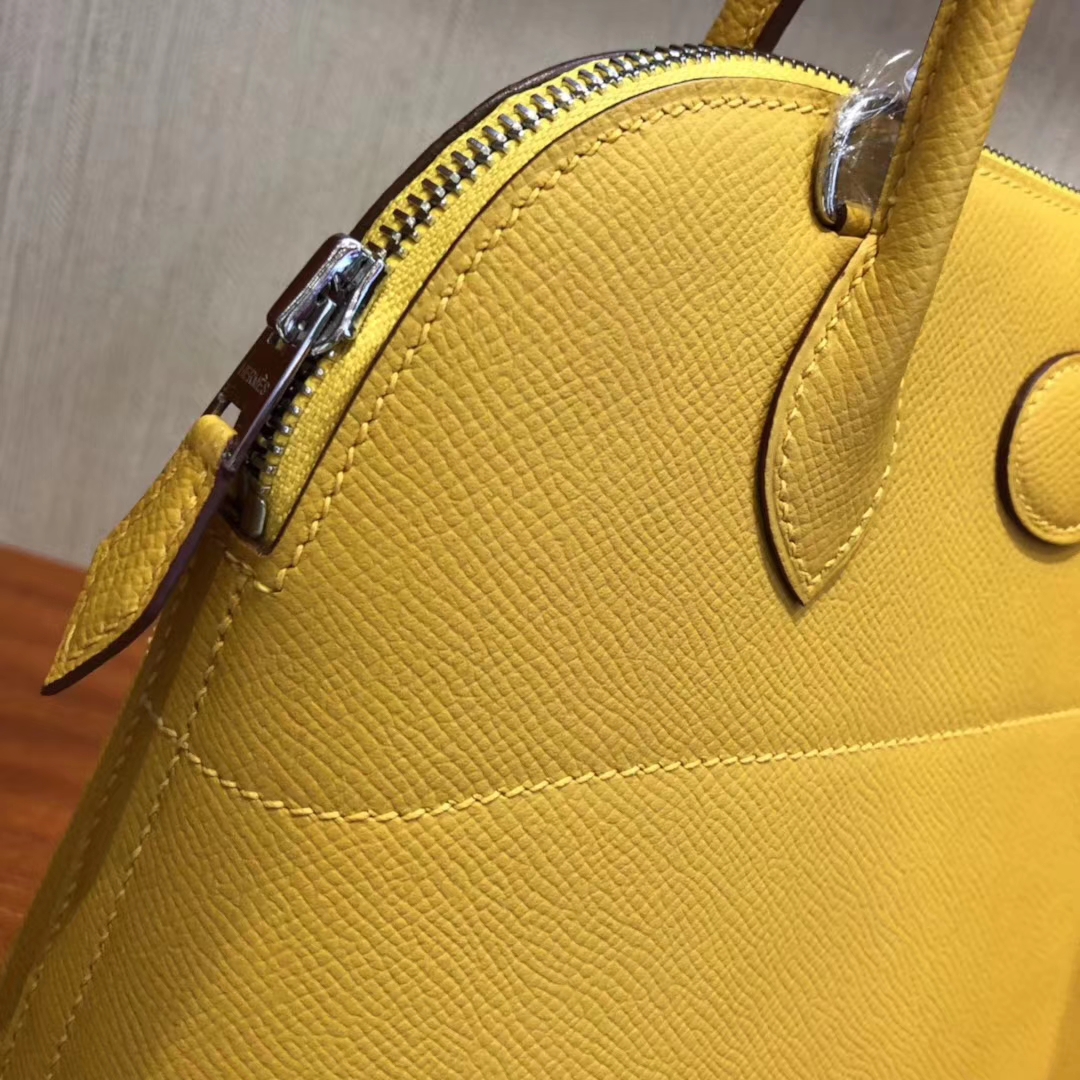 Fashion Hermes Epsom Calf Bolide Tote Bag in 9D Ambre Yellow Silver Hardware