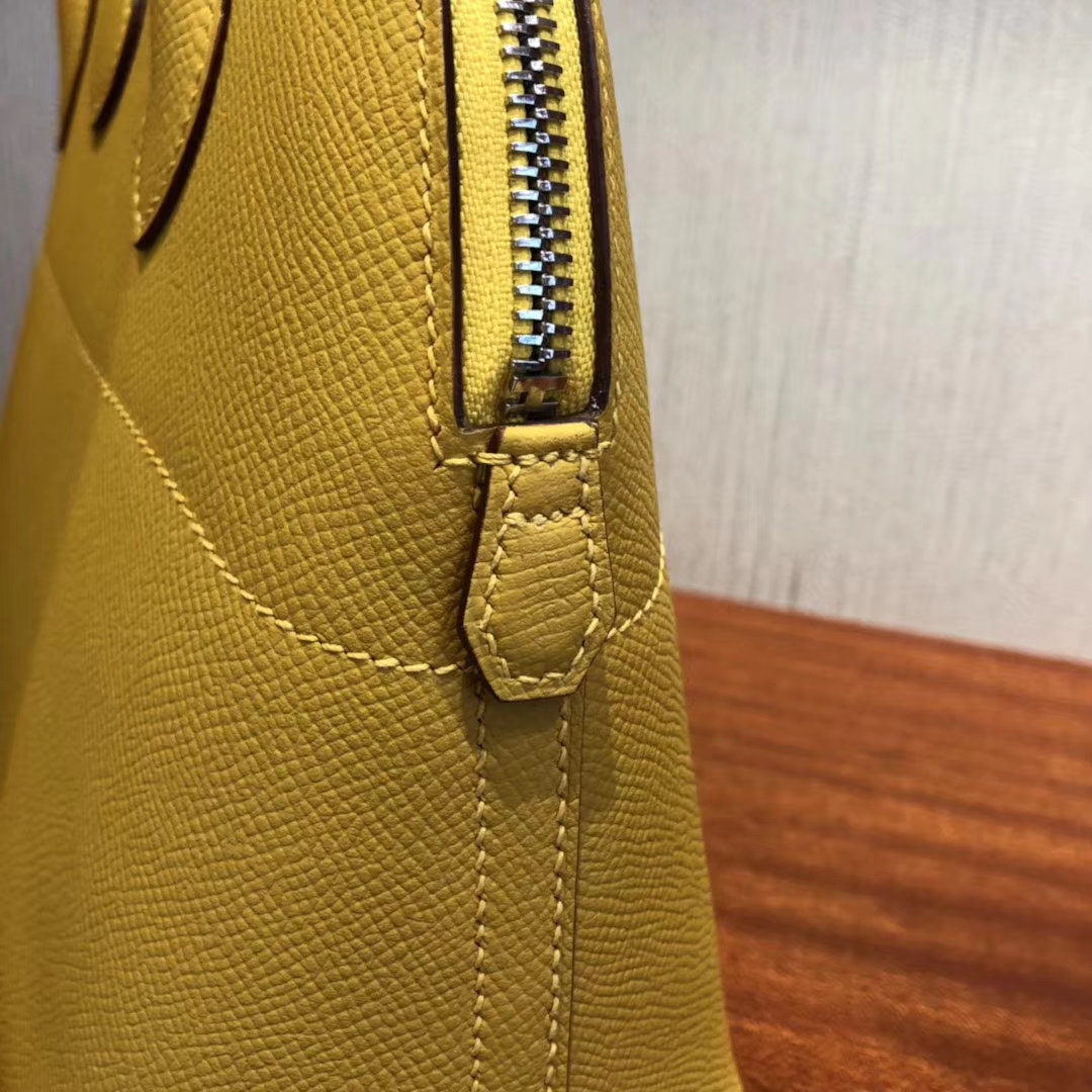 Fashion Hermes Epsom Calf Bolide Tote Bag in 9D Ambre Yellow Silver Hardware