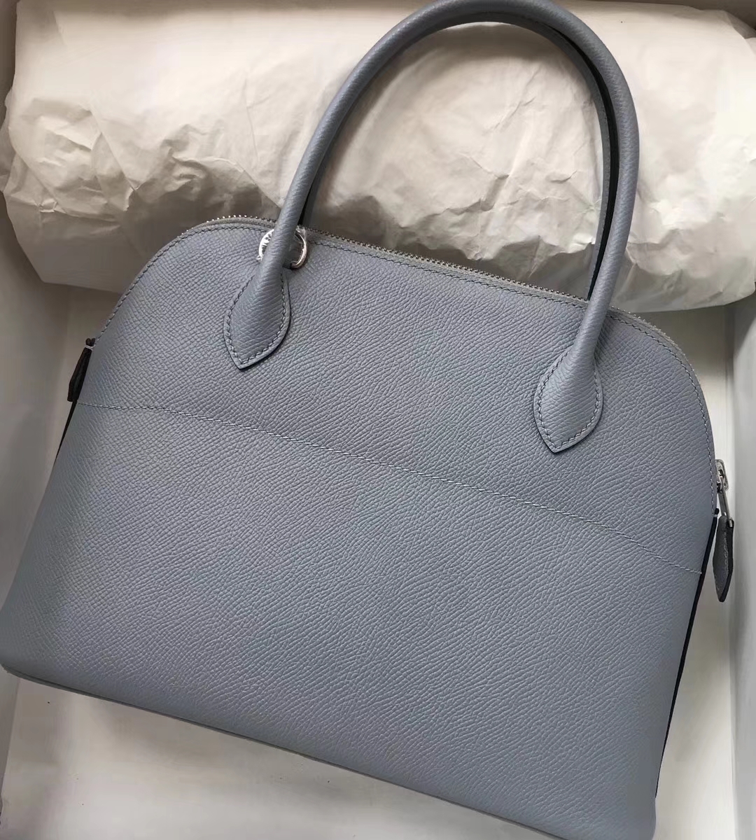 Elegant Hermes Epsom Calf Bolide Bag27CM in J7 Blue Lin Silver Hardware