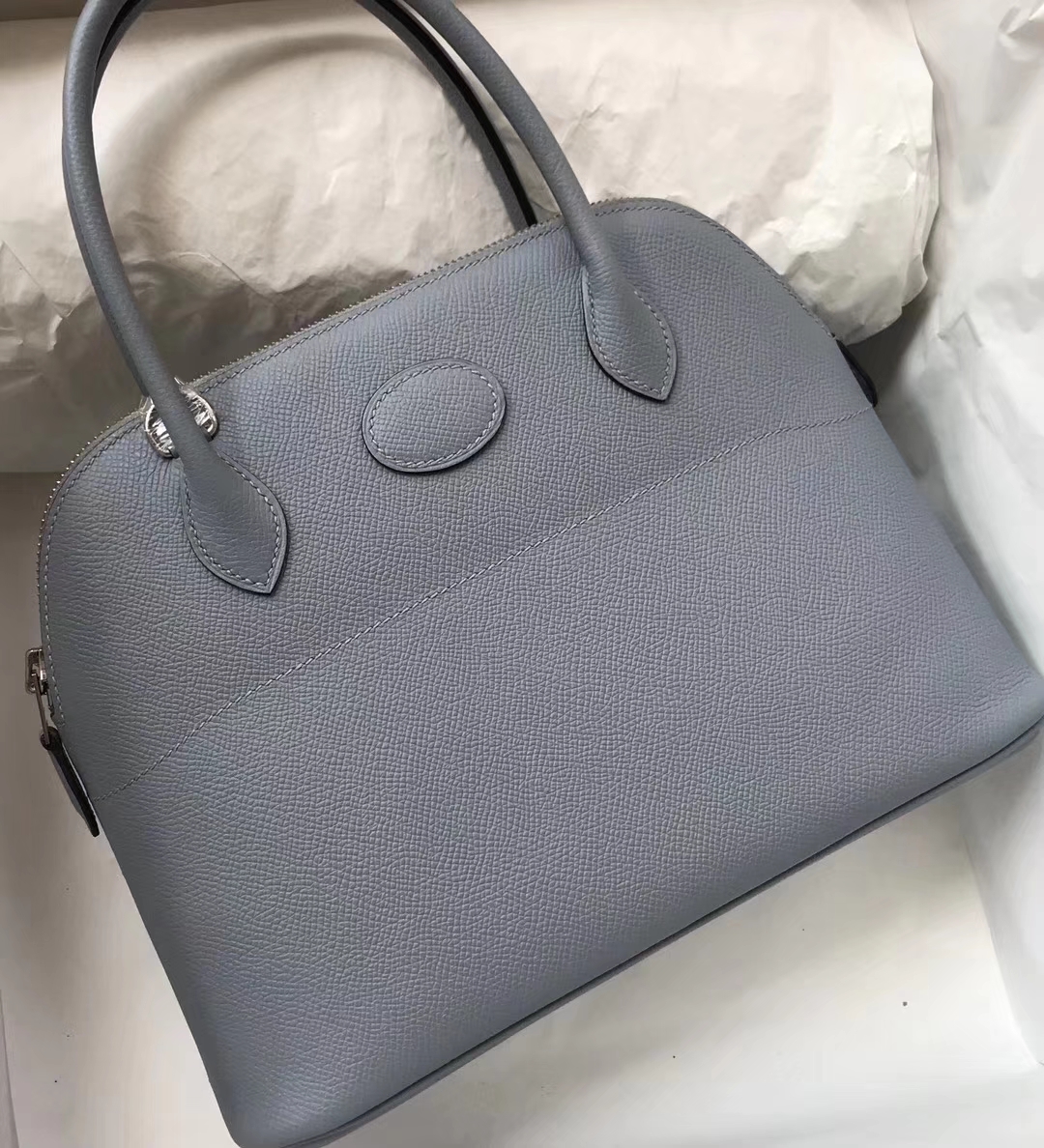 Elegant Hermes Epsom Calf Bolide Bag27CM in J7 Blue Lin Silver Hardware