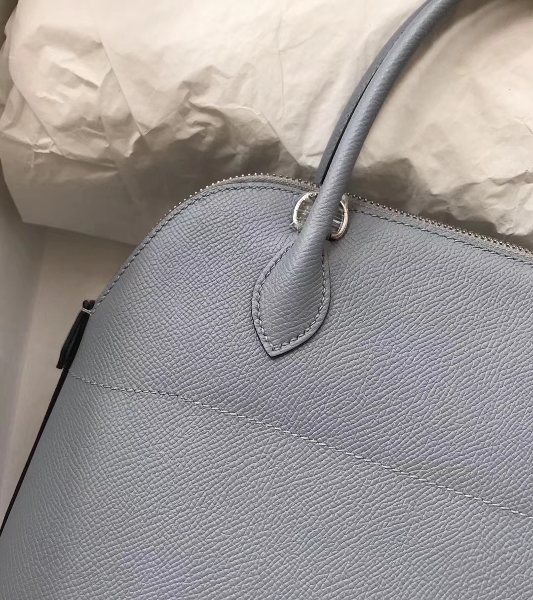 Elegant Hermes Epsom Calf Bolide Bag27CM in J7 Blue Lin Silver Hardware