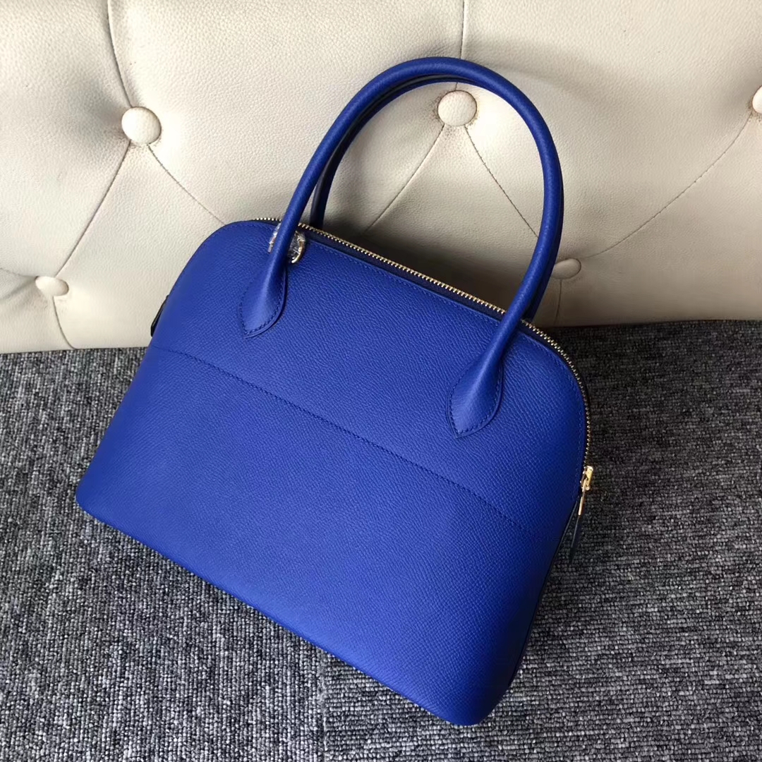 Stock Hermes I7 Blue Zellige Epsom Calf Bolide Bag27CM Gold Hardware