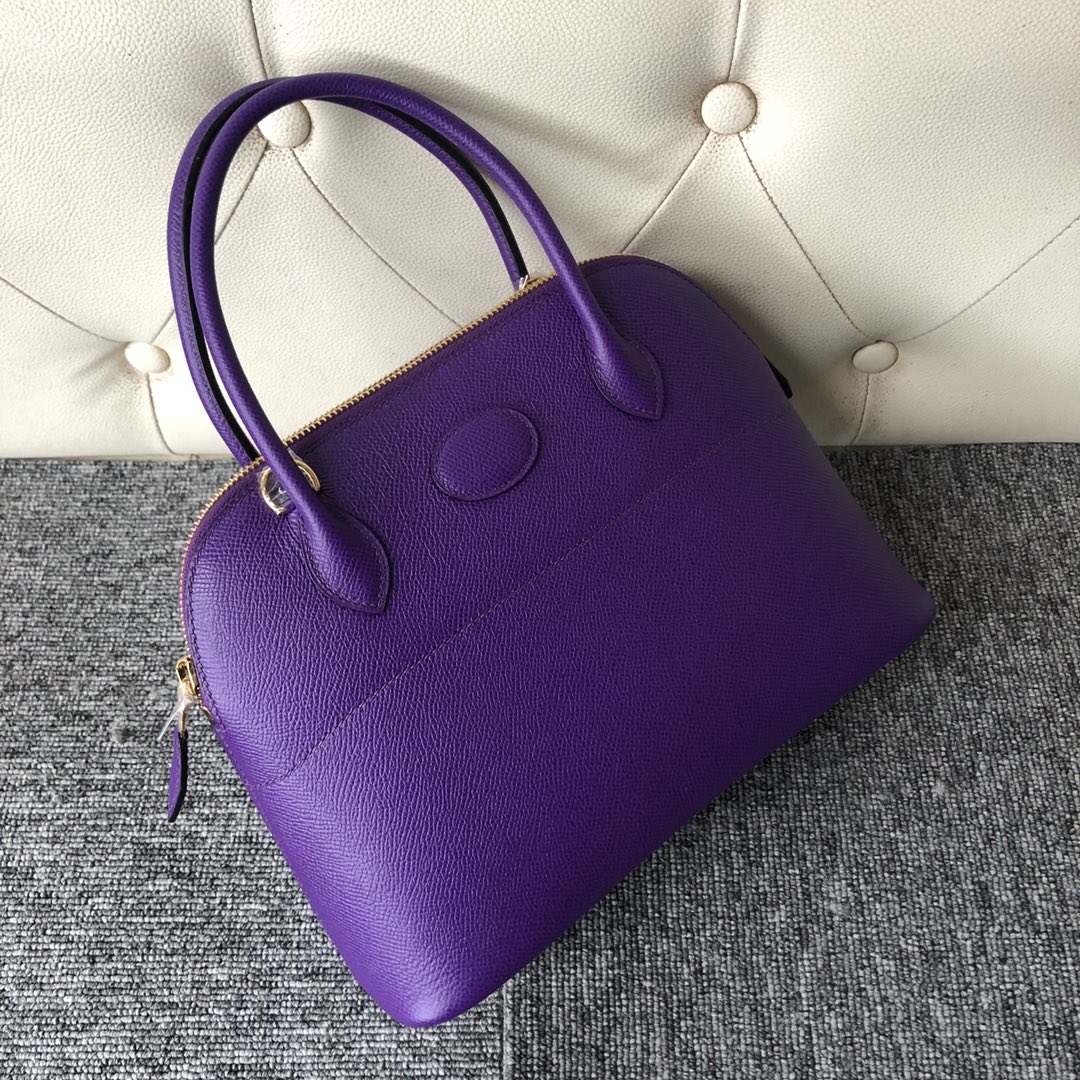 Stock Hermes 9W Fantasy Purple Epsom Calf Bolide27cm Bag Gold Hardware