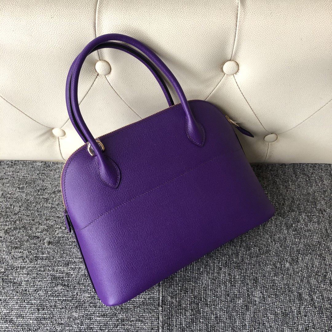 Stock Hermes 9W Fantasy Purple Epsom Calf Bolide27cm Bag Gold Hardware