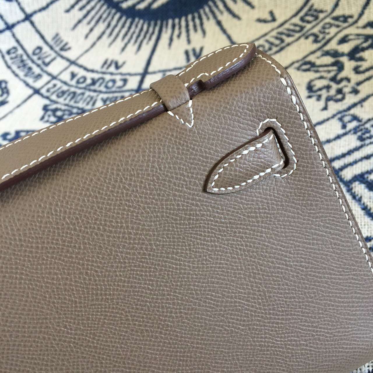 New Fashion Hermes CK18 Etoupe Grey Epsom Leather Mini Kelly Clutch Bag