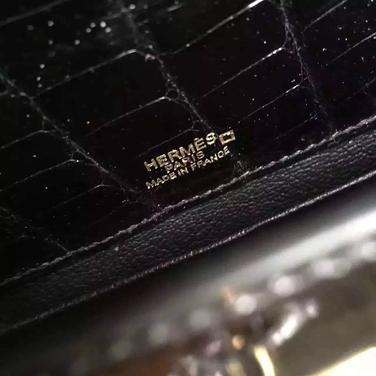 Luxury Hermes Minikelly Black Crocodile Leather Women’s Clutch Bag