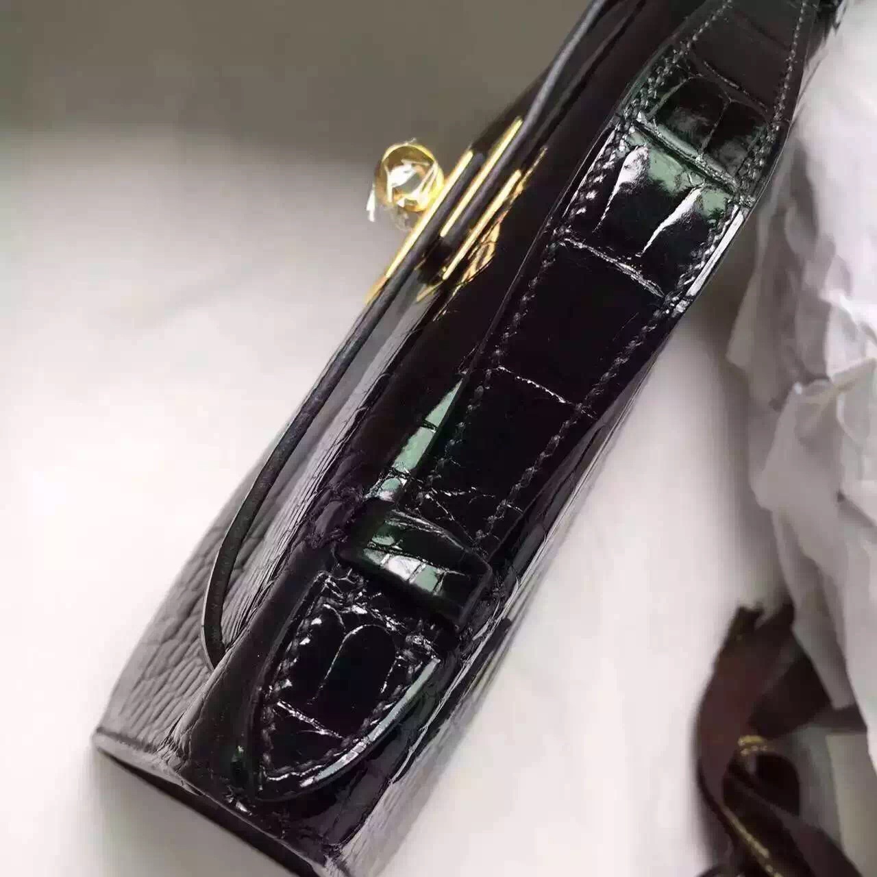 Luxury Hermes Minikelly Black Crocodile Leather Women’s Clutch Bag